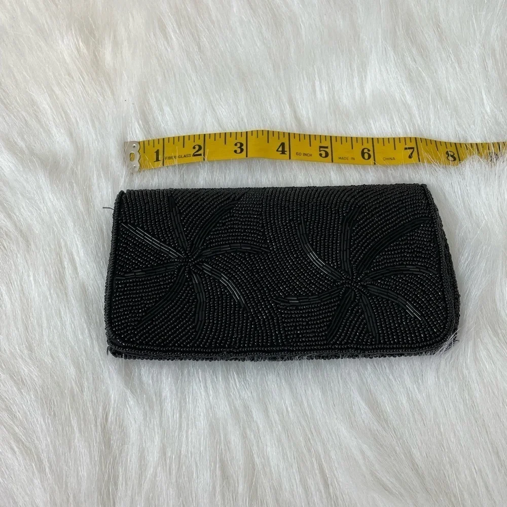 Vintage Black Beaded Clutch Made in Hong Kong